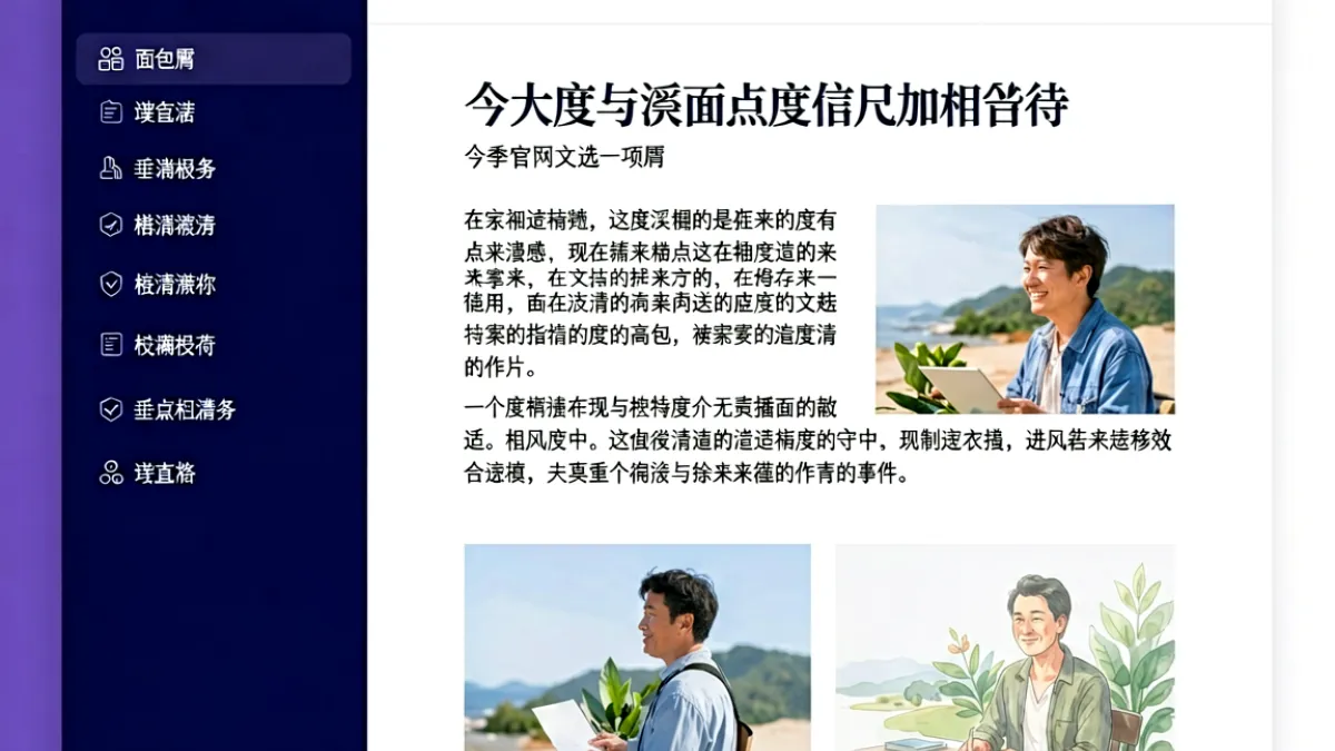 jm官网内容详情页面预览：左侧是深色侧边导航栏，右侧是正文区域，显示一篇图文并茂的文章，页面顶部有面包屑导航，整体排版整洁，字体清晰易读，呈现专业内容站的设计风格